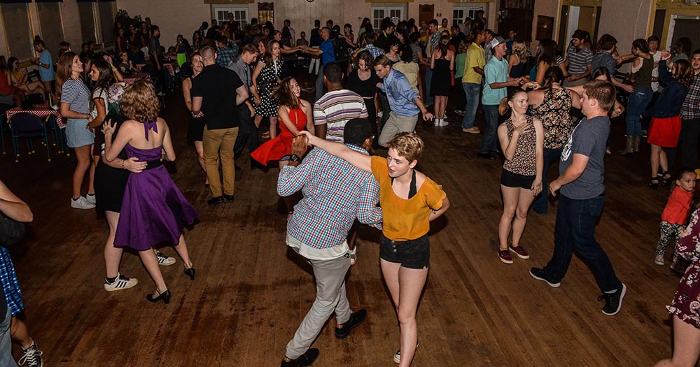 Swing dancers dancing to the music of the Long Island Jazz Orchestra.